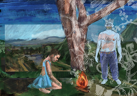 שנינו יושבים מתחת לעץ עדין sitting under a gentle tree טכניקה :רישום וקולאז׳ דיגיטלי גודל לא רלוונטי, משתנה