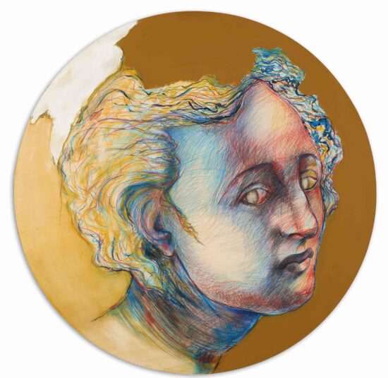 שי עבאדי, ללא כותרת, 2015, טכניקה מעורבת על עץ לבוד, קוטר 120סמ, צילום, אבי אמסלם